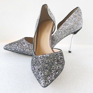 CHARLES & KEITH SILVER GLITTER PUMPS
